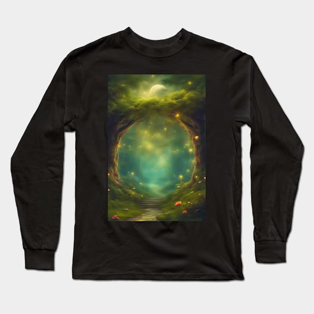 Portal With Fireflies Long Sleeve T-Shirt by JDI Fantasy Images